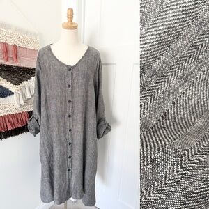 Flax Charcoal Button-Down Midi Dress